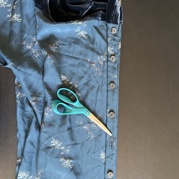 Vintage Silk Velvet Maxi Dress XL Dark Floral Side Button Asian Fairy Whimsigoth - Picture 11 of 12